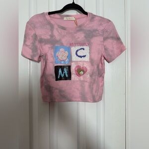 My Love  Pink and Gray Short Sleeve Crop Top with Graphic Accents